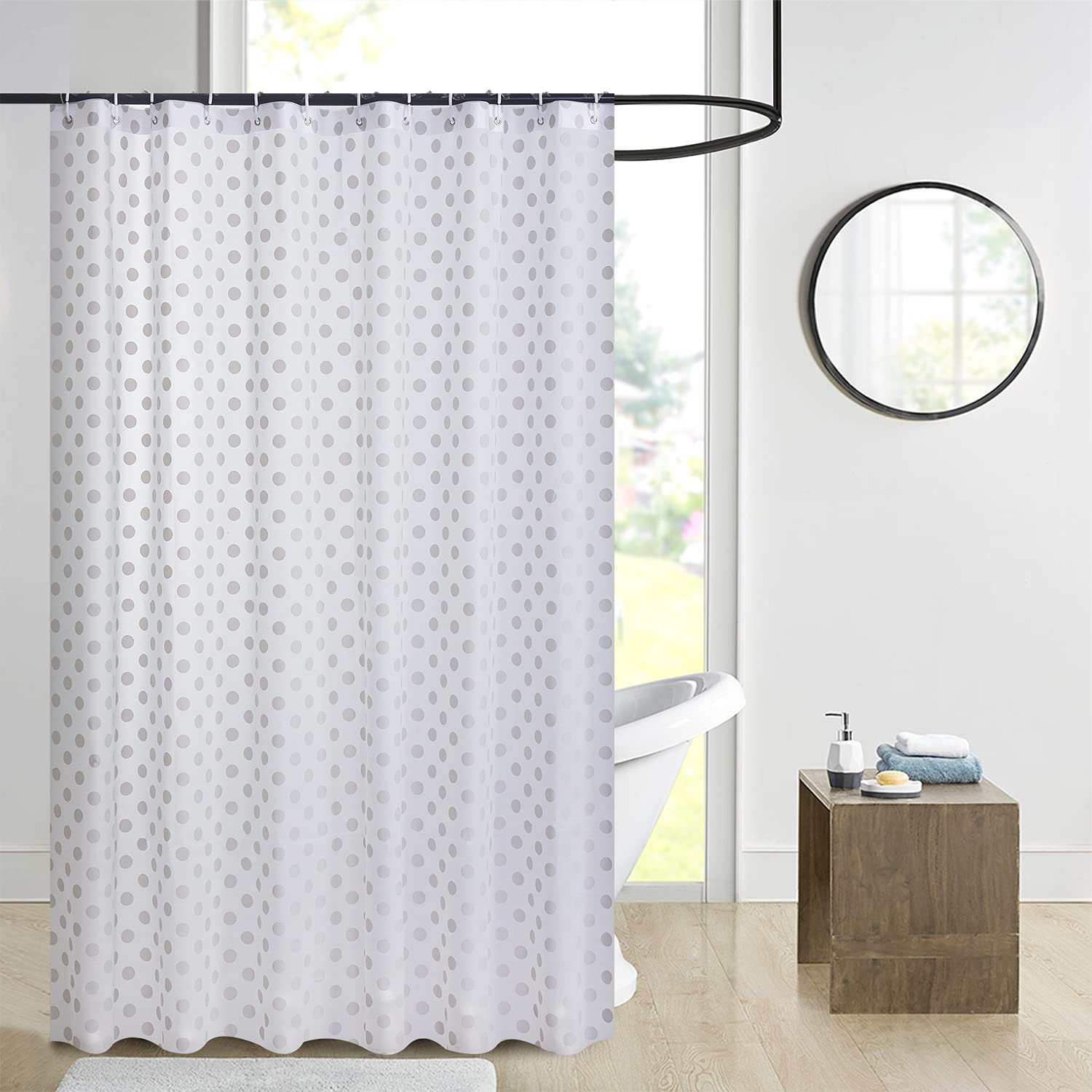 ZIMEL HOMES Shower Curtains Mould-free Mildew Resistant Bath Curtain with Stitched Steel Eyelets Waterproof Polyester Fabric Bathroom Curtains with 12 Hooks, 180 x 180 cm