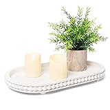 HPC Decor 15in Oval Wooden Tray - White Beaded