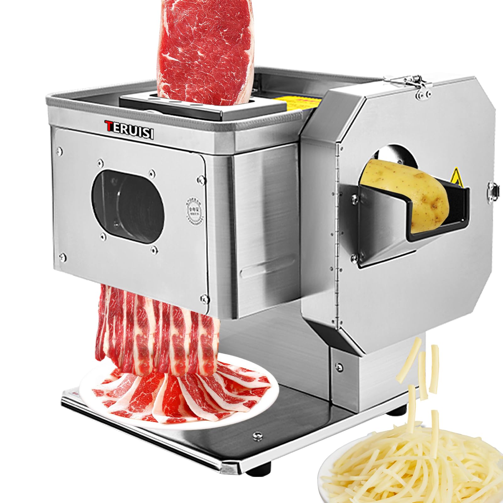 Photo 1 of **UNKNOWN IF ANY DAMAGE**TERUISI Meat Cutter Machine, 850W Commercial Meat Slicer with Side Vegetable Slicing & Shredding, 3-In-1 Electric Food Slicer for Slices Cubes Minces, 550LBS/H, 110V (Slice Thickness: 3.5mm)