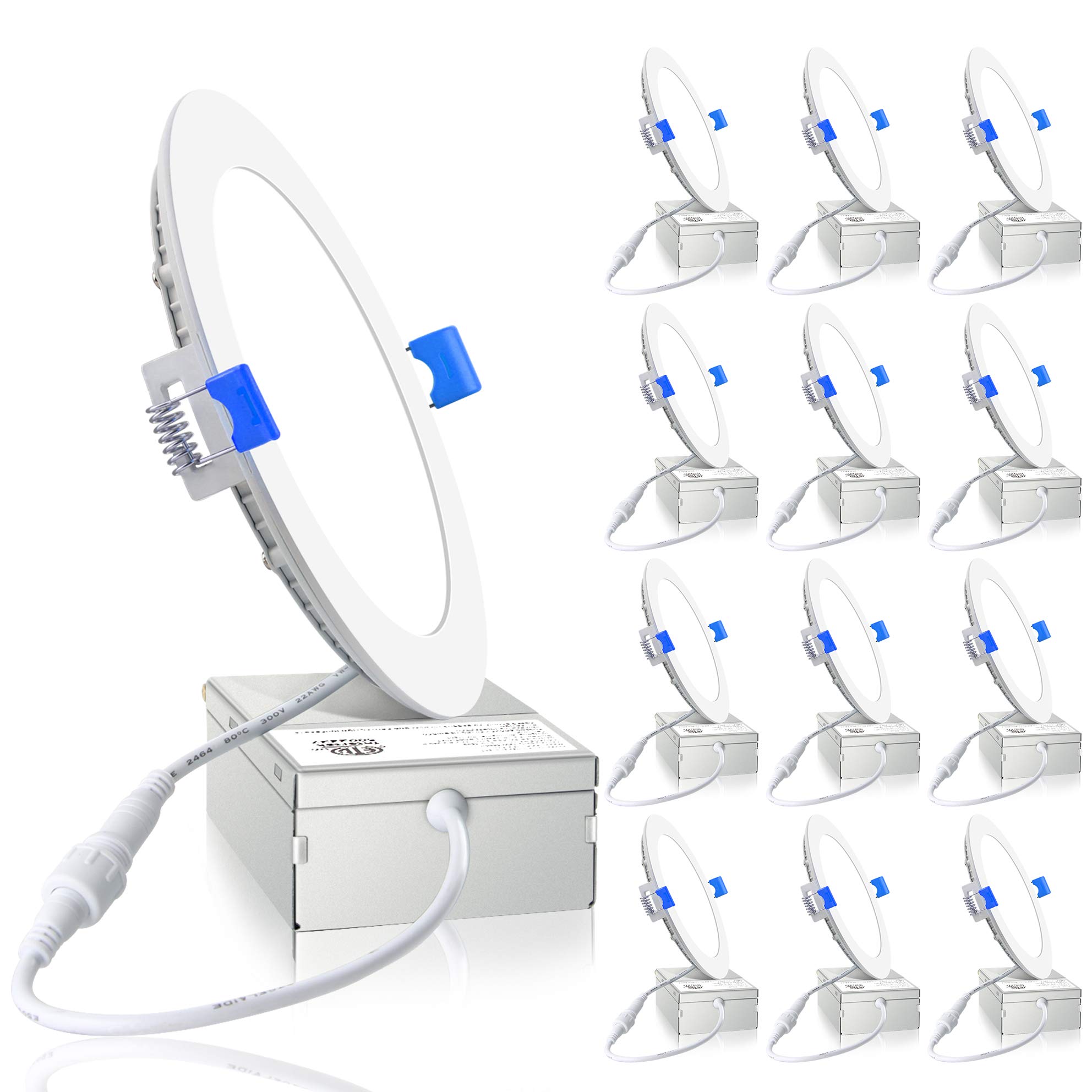 Ensenior 12 Pack 6 Inch Ultra-Thin LED Recessed Ceiling Light with Junction Box, 3000K Warm White, 12W 110W Eqv, Dimmable Can-Killer Downlight, 1050LM High Brightness - ETL and Energy Star Certified