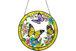 YT3 STUDIO Stained Glass Window Hangings, Butterfly Suncatcher for Home Decor, Handmade Stained Glass Panels Sun Catchers Wall Hanging Decor for Home Wall Decoration