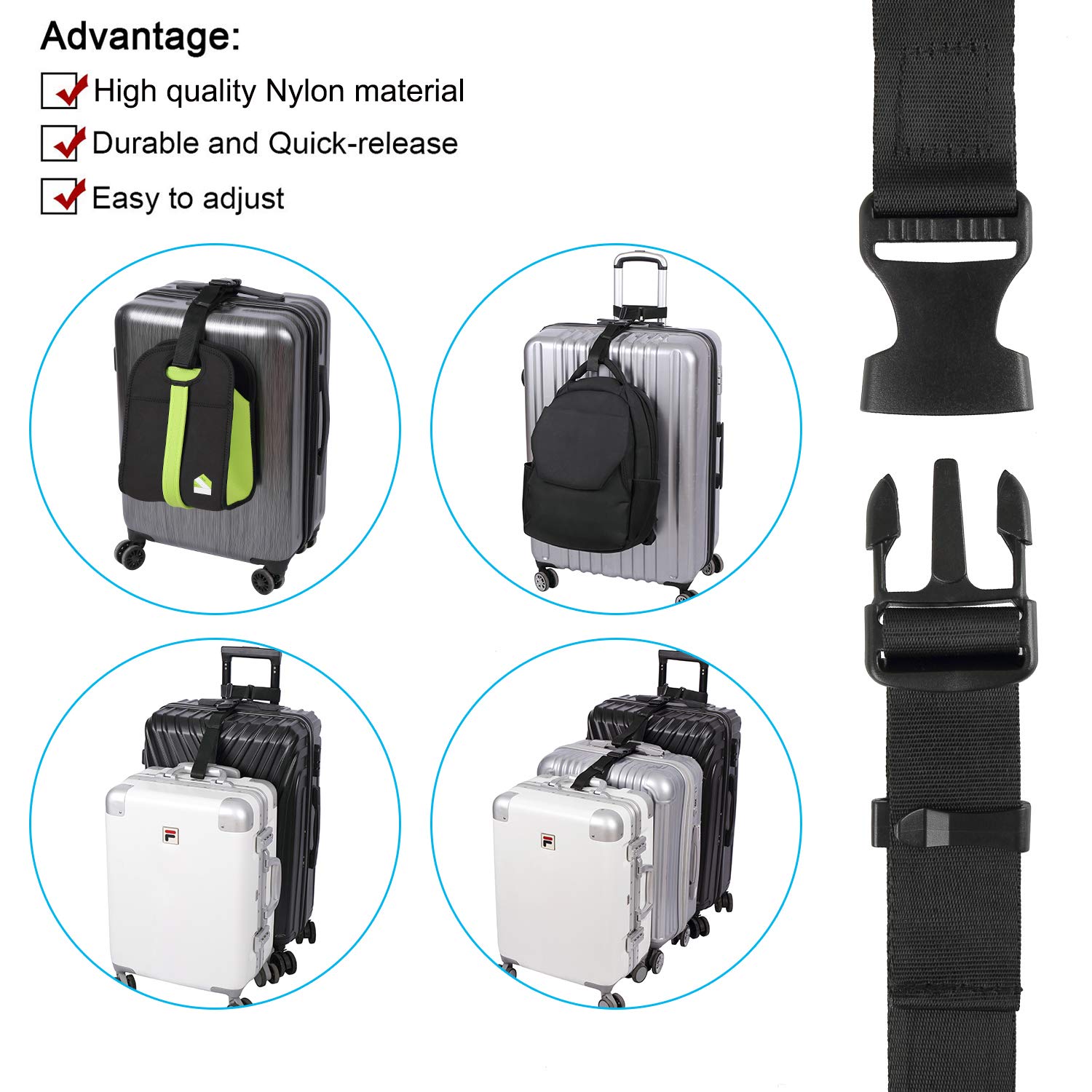 Vigorport Luggage Connector, Straps for Suitcase, Add A Bag Adjustable Attachment Accessories 1.25