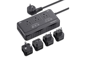 TREVOLTY 2000W Voltage Converter US to Europe - 7-in-1 Power Converter Adapter Combo with EU/UK/IT/AU Plugs, 220V to 110V Converter with 3 AC Outlets, 2 USB & 2 Type-C Ports for Travel