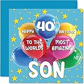 40th Son Birthday Card - World's Most Amazing Son - Happy 40th Birthday Card for Son from Mom Dad, 5.7 x 5.7 Inch Age 40 Forty Greeting Cards for Son