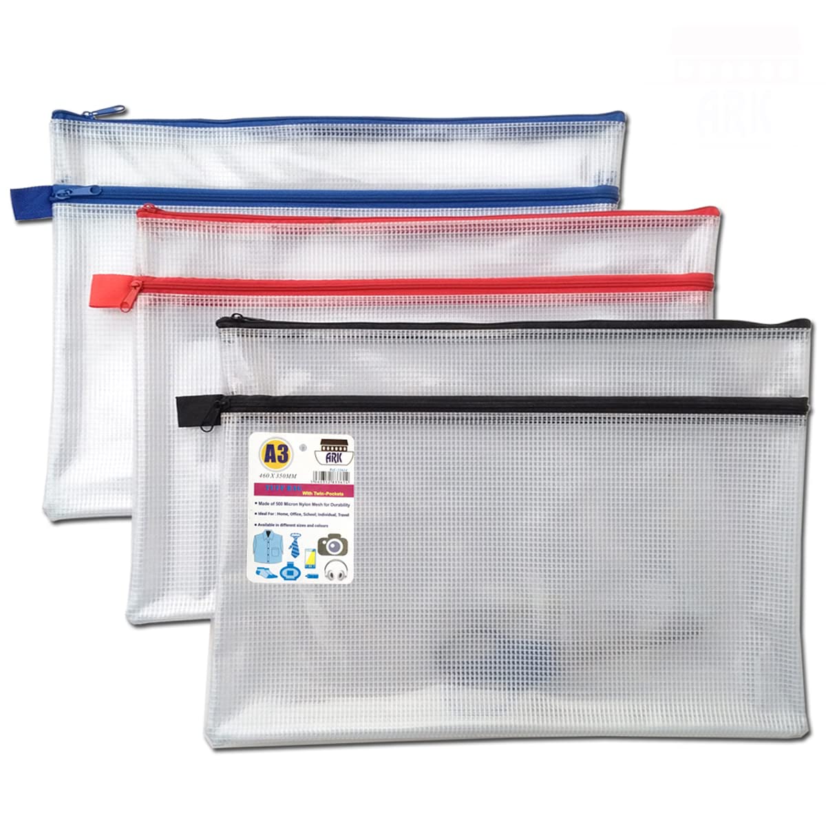 A3+ Twin Pocket Tuff Bag School Waterproof Storage Strong Pencil Pen Case Zip Wallet (460x 350mm) Single