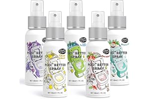 Clean-n-Fresh Toilet Spray, 8.5 Fl Oz Variety Pack of 5 - Citrus, Hibiscus, Lavender, Eucalyptus, Beach Coco, Travel Essentials Bathroom Odor Elimination, Air & Toilet Freshener, Each 1.7 Fl Oz