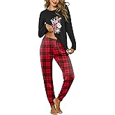 Sykooria Pajama Sets for Women 2 Piece Sleepwear Pj Set Long Sleeve Top & Cute Print Jogger Pants with Pockets