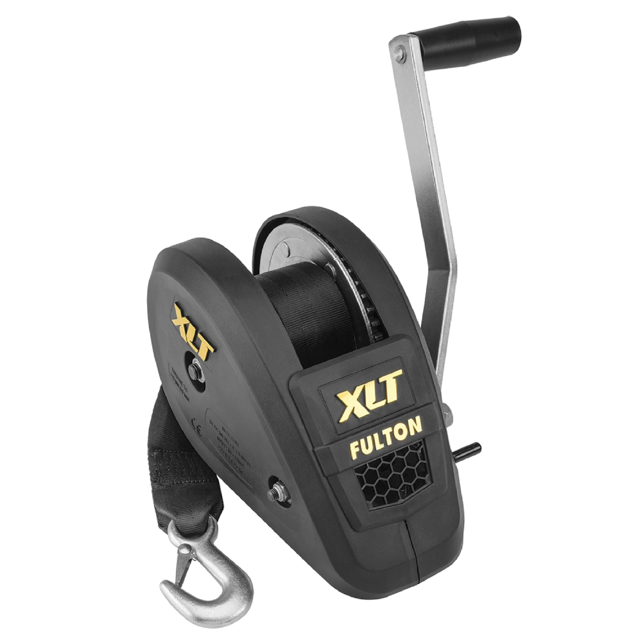 Photo 1 of Fulton 142314 XLT Boat Trailer Winch with 20 Foot Winch Strap with Hook, 1,800 lbs. Capacity, Single-Speed Hand Crank Winch, Solid Drum Gear System