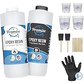 Promise Epoxy Table Top Epoxy Resin Kit 64 Oz with Accessories | Clear Coat for Table Top Art, Self Leveling, Food Safe with Mixing Cups, Stir Sticks, Brushes, &amp; Gloves for Bar Top, Coatings