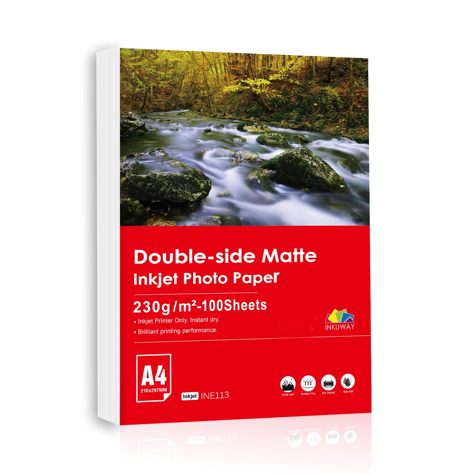 Inkuway A4 Double Sided Matte Inkjet Photo Paper - 230gsm 100 Sheets Inkjet Paper for Brochures,Photo Book Card,Inkjet Printable