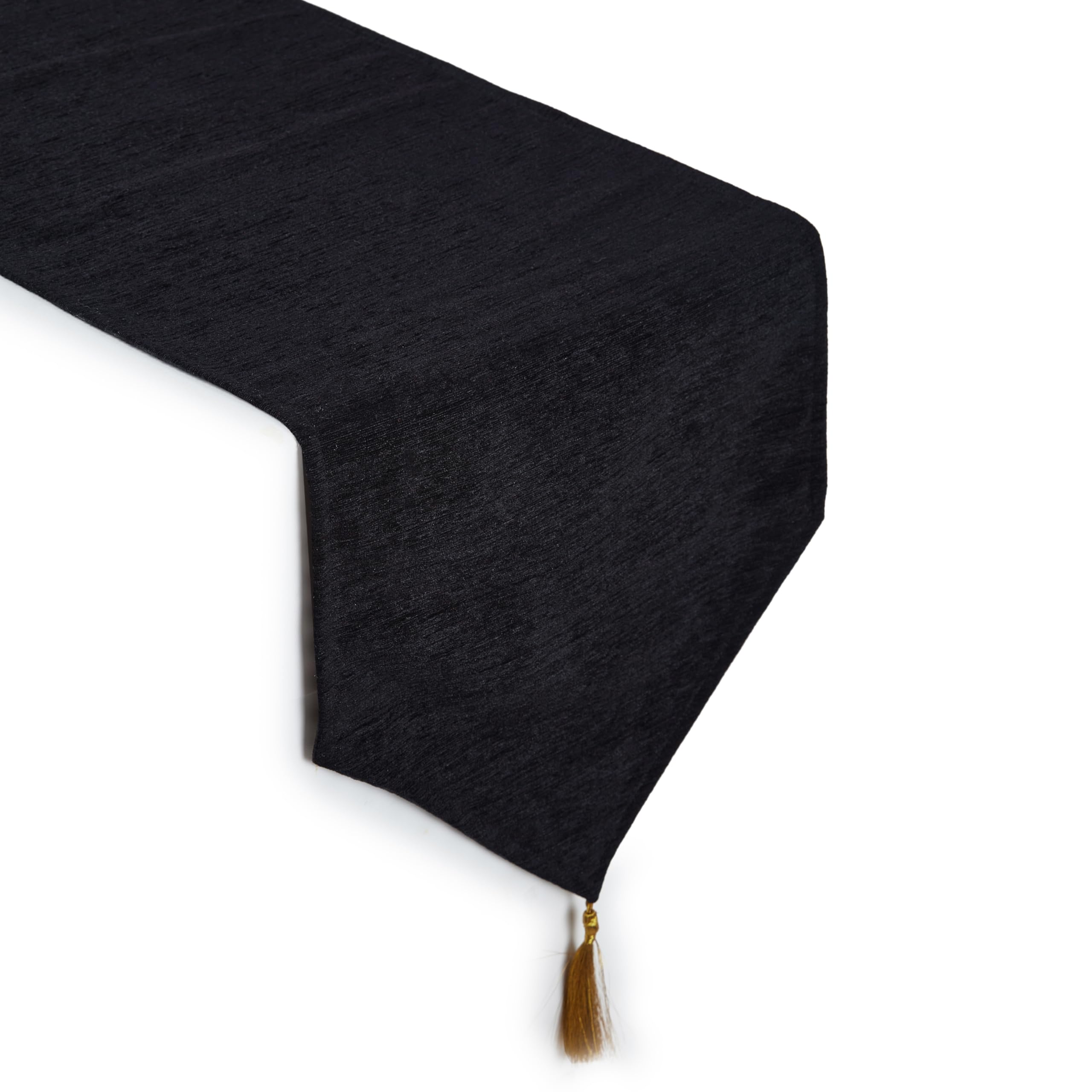 Encasa XO Fine Chenille Table Runner For Dining with V-End and Tassels, 32x150 cm - Black | Decorative Cloth for Party, Wedding, Home, Cafes, Restaurants & Hotels