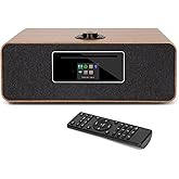 MS5 Upgrade Premium Internet Radio,Spotify HiFi,Bluetooth Stereo System for Home with CD Player,FM Radio, Acoustic Wood Cabinet,AUX & USB Input,50 Presets, OKTIV APP & Remote Control- Walnut