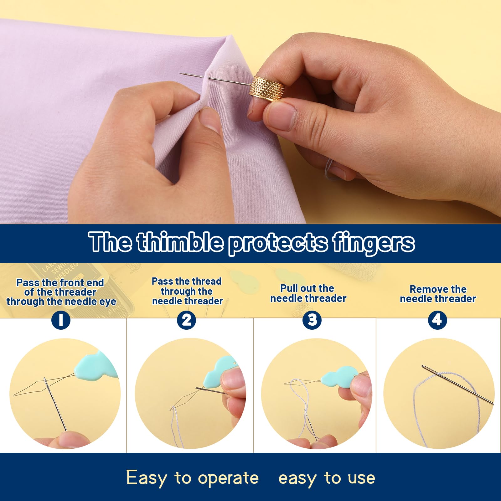 35 Pcs Large Eye Sewing Needles, 7 Size Sewing Sharp Needles for Handsewing, Leather Embroidery Thread Needle, Stainless Steel Yarn Knitting Needle with Threader, Thimble for Crafts, Repair, Quilting