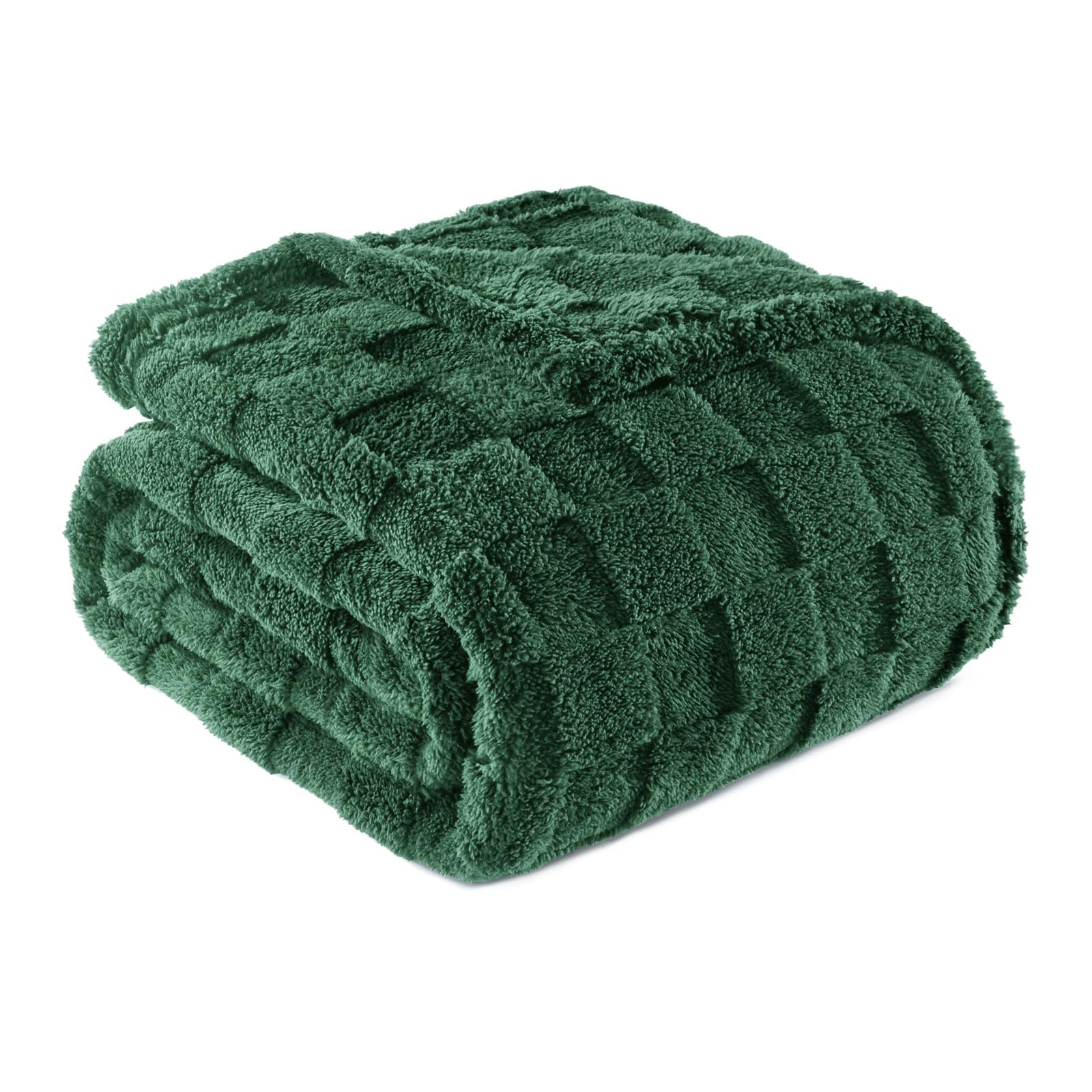 Exclusivo Mezcla Fleece Throw Blanket for Couch,Super Soft and Warm Lightweight Checkered Pattern Blankets for All Seasons, 127x152 CM, Forest Green