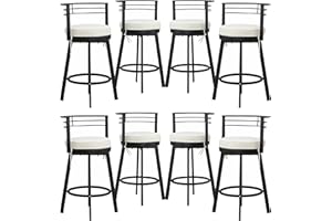 Festival Depot 8 Pcs Patio Swivel Chair Bar Stools Outdoor Armchair with Black Metal Frame Removable Cushion for Bistro Bar Indoor Home Counter Garden Pool (Beige)
