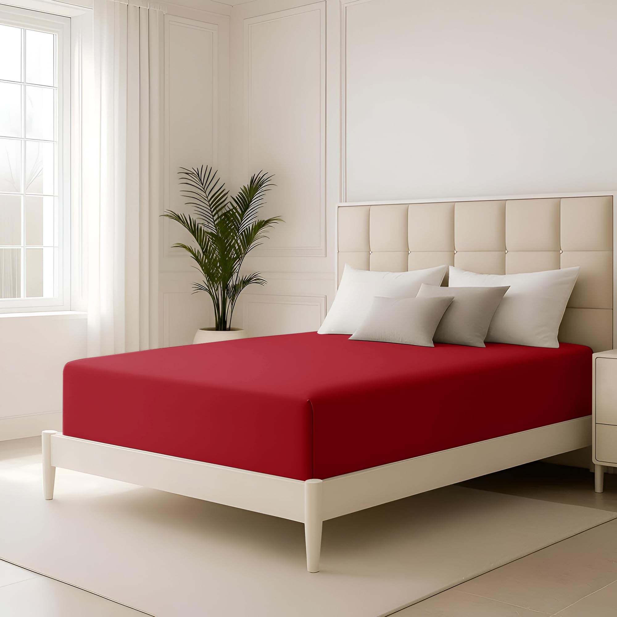 Hafaa King Size Fitted Sheets 40 Cm Extra Deep Pocket Red Bed Sheet Soft Brushed Microfiber Fabric Elastic Corners Breathable Shrinkage Fade-Resistant Bedsheets — image 1