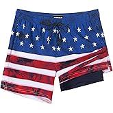 SURF CUZ Mens Swim Trunks with Compression Liner Quick Dry Swim Shorts Swimming Trunks 2 in 1 Bathing Suit Zipper Pockets