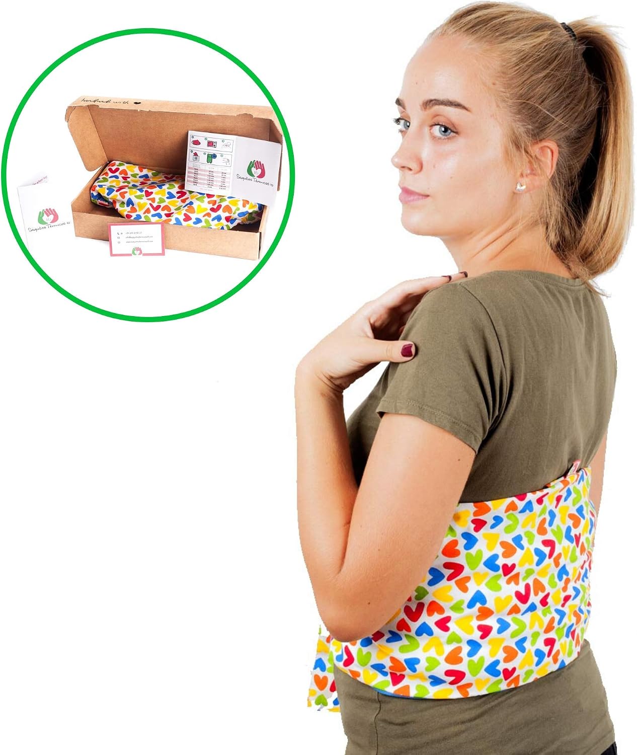 Wheat Bags for Back Pain Relief - Microwave Heat Pads for Lower Back (60x20 cm) - Heat and Cold Pack Microwavable - Washable Cover, 100% Cotton Fabric and Lavender (Hearts) - Image 3