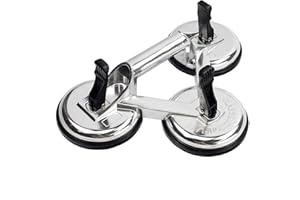 GENUBI INDUSTRY Triple Glass Suction Cups Heavy Duty Aluminum Vacuum Plate Handle Glass Holder Hooks to Lift Large Glass, Tile Suction Cup Lifter, Triple Suction Cups for Moving Glass, Window, Granite