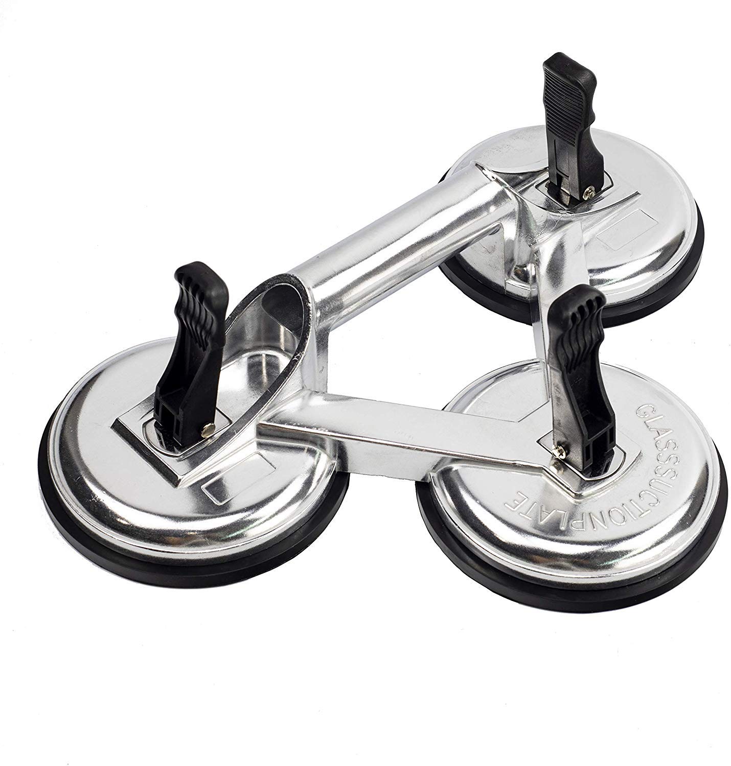 Heavy Duty Suction Cup Lifter, Aluminum Triple Lifting Sucker, Professional Glass Puller/Lifter/Gripper Tool, Silver