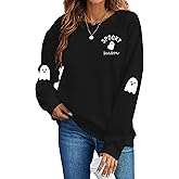 Halloween Sweatshirts Women Spooky Season Shirt Funny Ghost Graphic Halloween Shirts Long Sleeve Pullover Tops