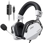 NUBWO HG03 Wired Gaming Headset for PC, FPS-Tuned, Noise-Canceling Mic | USB-A Equipped | One-Click FPS Mode | 50mm Driver | Memory Foam Cushion | For PC Laptop | Gaming &amp; Office Comfort - White