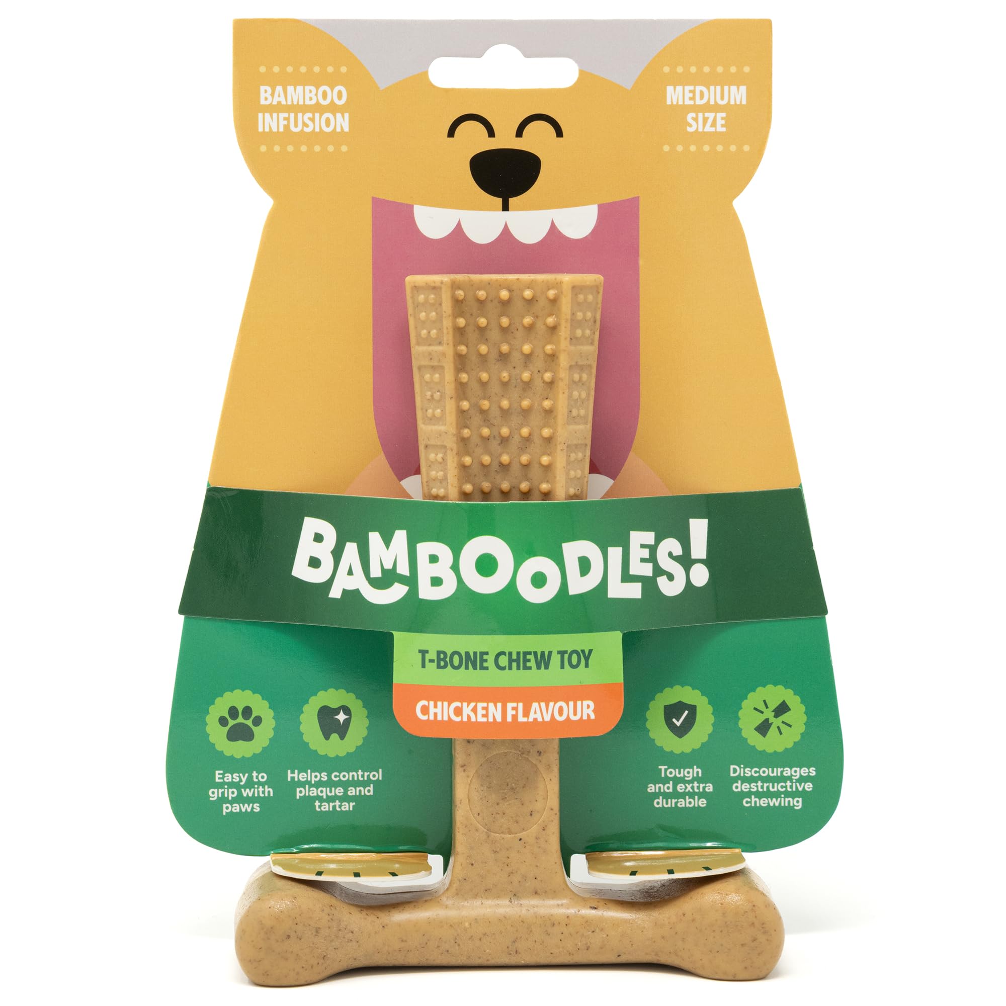 Bamboodles T-Bone Dog Chew Toy – Medium | Chicken Flavour | Long Lasting Chew for Medium Dogs | Durable and Safe Dog Chew for Daily Fun
