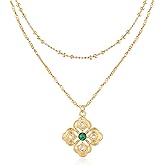 VACRONA Layered Gold Necklaces for Women 14K Gold Plated Stackable Dainty Necklace Cubic Zirconia Clover Floral Pendant Necklace Simple Chain Necklace Set Jewelry Gift for Women