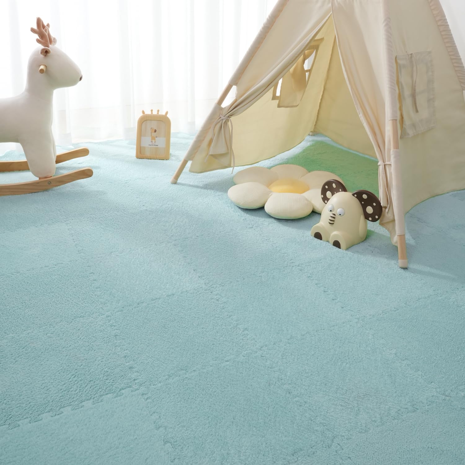 Gsogcax 10PCS Foam Play Mats for Floor 30x30cm Rugs for Living Room Soft Shaggy Rug Baby Large Interlocking Foam Play Mat Carpet Squares Anti-Skid Floor Carpet - Baby Blue