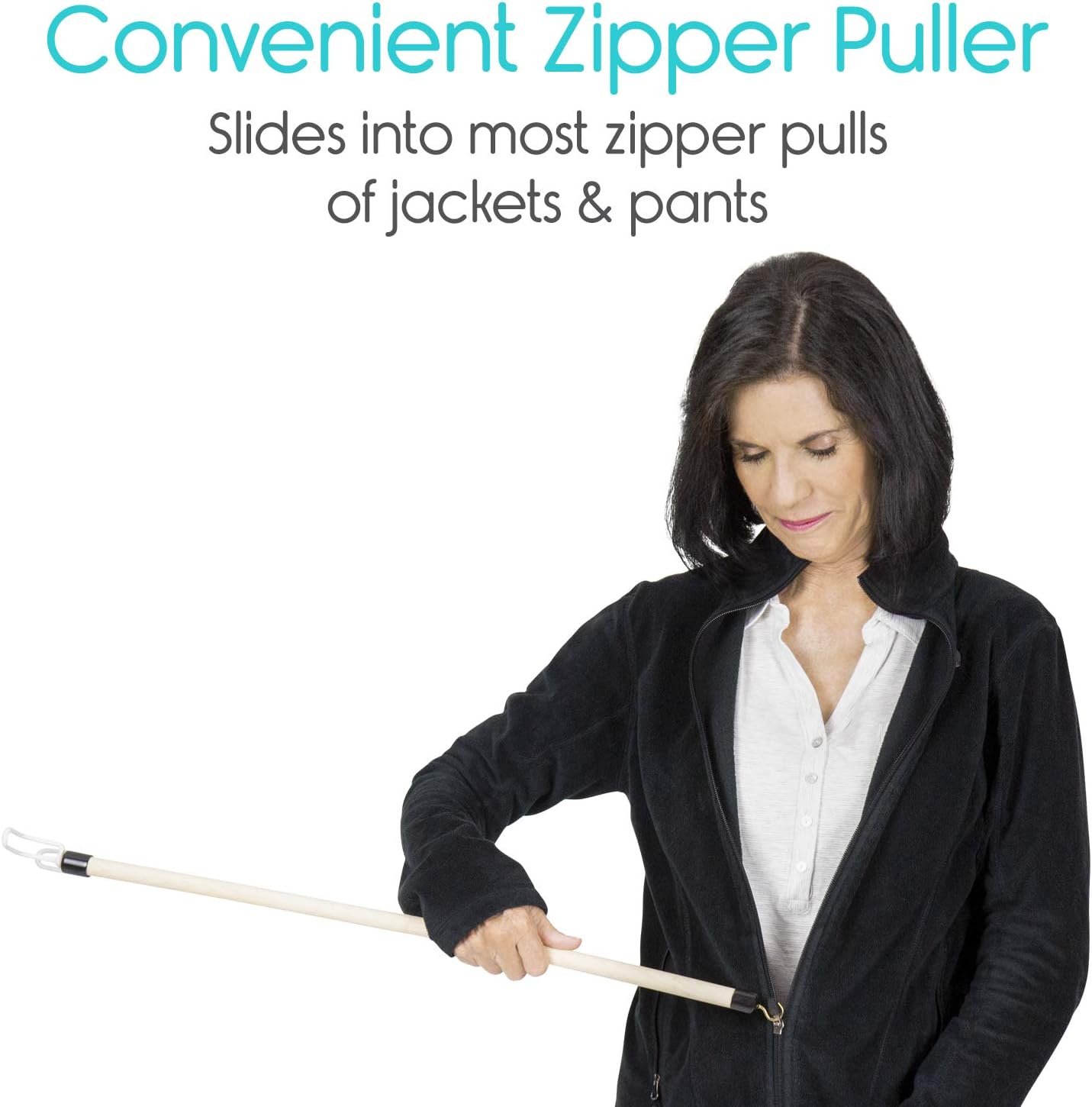 Vive Dressing Stick with Zipper Puller (27 Inch) - Sock Remover Tool - Independent Living Aid - Elderly, Seniors, Disabled, Men, Women - Mobility Helper for Compression Stockings, Dress, Jacket, Pants: Health & Personal Care