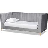 Baxton Studio Oksana Velvet Fabric Daybed, Twin, Light Grey