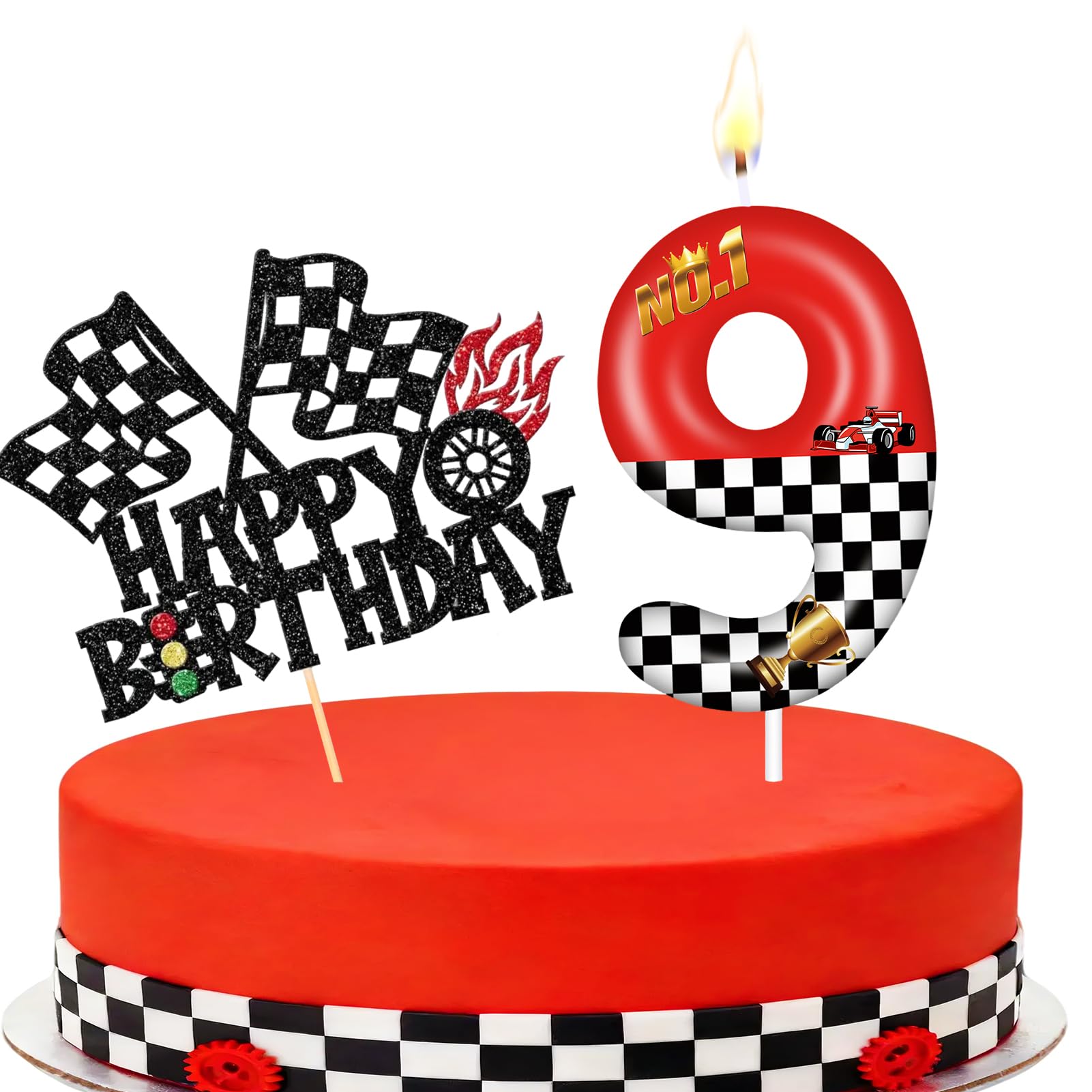 Racing Cars Themed Number Candles, Cake Candles with Greeting Card for Birthday Party Wedding Anniversary Celebrations(9 Candle,Racing Cars)