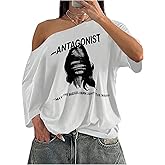 SOLY HUX Women's Graphic Tees Off The Shoulder Short Sleeve Oversized T Shirt Vintage Summer Tops