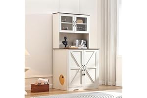 Forest Gravity 71'' Large Cat Litter Box Enclosure with Super Convenient Litter Collector,for Placing self-Cleaning Litter Box,Litter Cabinet with Outlet and LED,Enough Space for cat stuffs,White