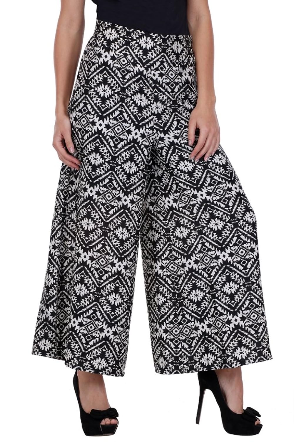 deewa black and white printed crepe palazzo
