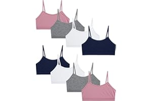 Rene Rofe Girls' Training Bras - 8 Pack 4-Way Stretch Seamless Comfort Cami Bralettes with Spaghetti Straps (Sizes: M-XL)