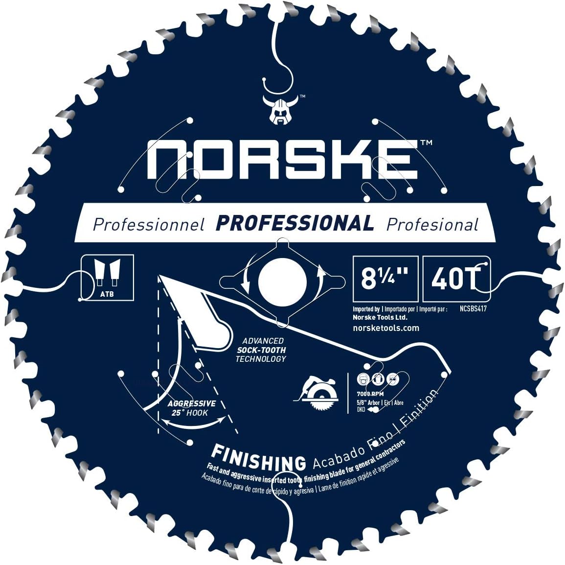 Norske Tools NCSBS417 8-1/4 inch 40T Socktooth Circular Finishing Saw Blade 5/8 inch Bore with Laser Cut Diamond Knockout