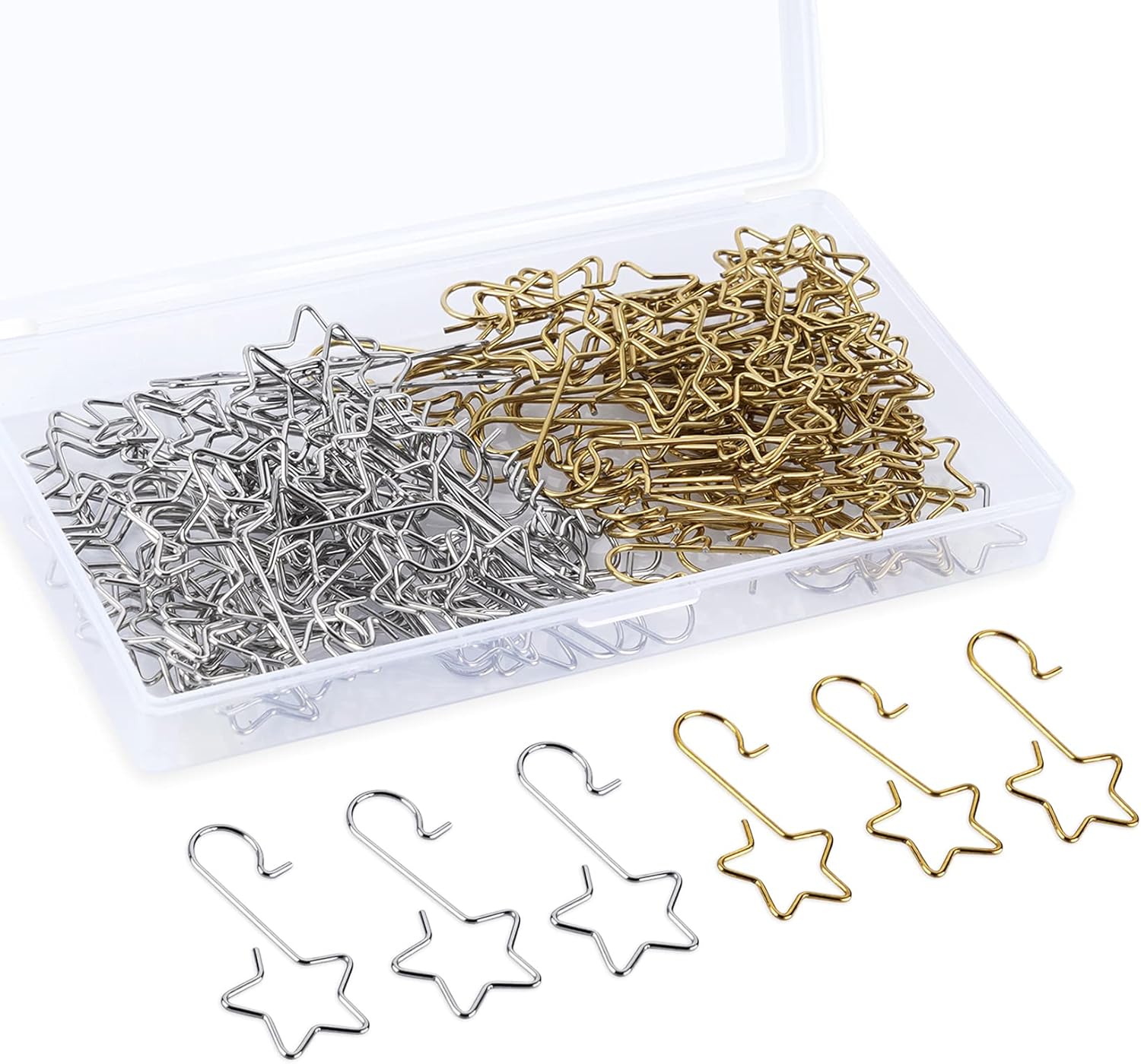 Ornament Hooks - Lemonfilter 120Pcs Christmas Ornament Hooks Christmas Tree Hanger Hooks Star-Shaped Metal Ornament Hanging Hook for Christmas Tree Decorations (Gold&Silver)