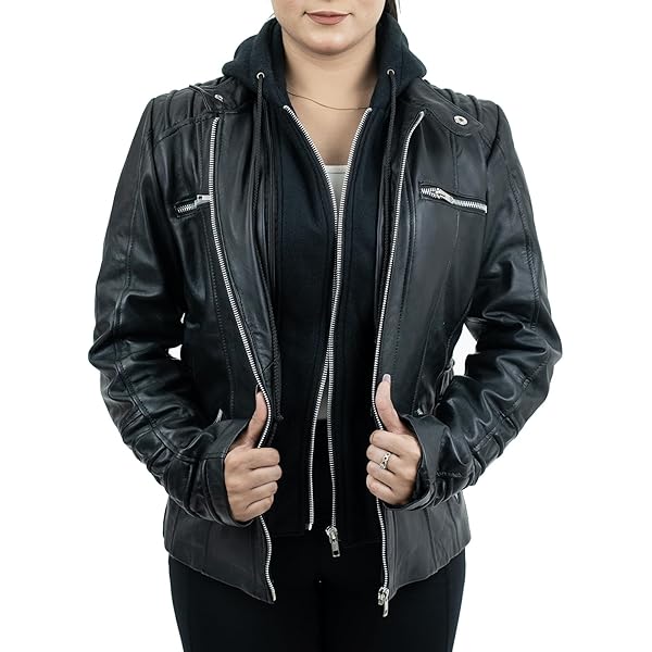 アイレネ　FUR HOODED LEATHER JACKET 滝沢カレン　着用 JOUJOU Women's Vegan Leather Jacket with Faux Fur Lining