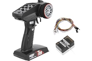 NEEBRC 7 Channels RC Transmitter with Receiver Built-in Light Control System and 12LED Light Set, 2.4GHz Radio Remote Controller for RC Car Crawler Truck Racing Buggy Off Road On Road Boat Tank(Red)