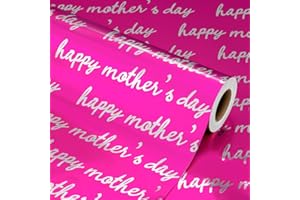 Flyhill Wrapping Paper Roll-46.8sqft(17 Inch X 32.8 ft)-Purple Aluminized Gift Wrap with Metallic Foil Shiny Happy Mother's Day Lettering Design for Girls,Mother's Day,Wedding
