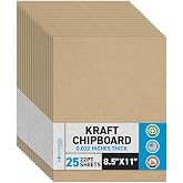 MagicWater Chipboard Sheet - 8.5x11 inch - 22 pt - 0.022" Thick - 25 Pack | For DIY Projects, Heavy Duty Kraft, Paperboard for Scrapbooking, Books, Picture Frame Backing, Art Projects &amp; Crafts