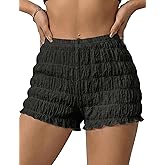 Nolrahiur Women Y2K Ruffle Ruched Mini Bloomer Summer Shorts | Soft stretchy fabric, Y2K ruched texture, elastic waist, full coverage, ideal for beach, festivals, loungewear