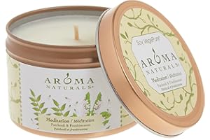Aroma Naturals Tin Candle with Patchouli and Frankincense Essential Oil Natural Soy Scented, Meditation, 2 Count