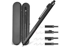 AUAUY 4 in 1 Multicolor Pen, Metal Cased Multifunction Pen with Gravity Sensor, 0.5mm 3 Color Ballpoint & 0.5mm Mechanical Pencil, Comes with Metal Pencil Case (Black)