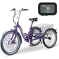 LILYPELLE Electric Tricycle for Adults, 350W 36V Electric Trike Motorized Three Wheel Electric Bicycle, 7 Speeds 3 Wheels 24" Adult Electric Tricycle with Large Basket
