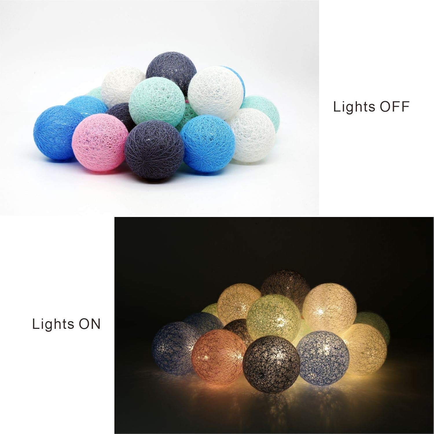 Fairy Lights Starry LED String Lights 20 PCS Indoor/ Outdoor Cotton Ball Warm Lighting Wall Light for Bedroom, Wedding Party ,Home ,Christmas,Halloween,Garden (Batteries, Macarons): Home Improvement