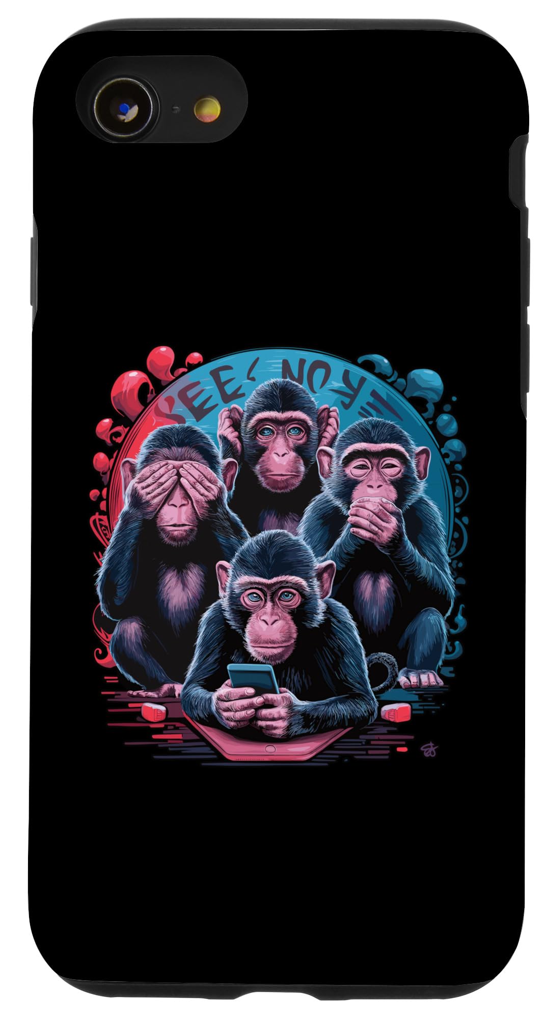 iPhone SE (2020) / 7 / 8 Funny Monkeys Don't See Hearing Speak Cell Phone Case