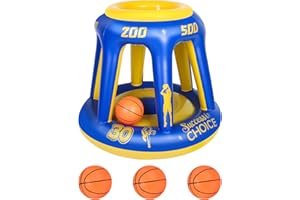 BOWINR Floating Swimming Pool Basketball Hoop Inflatable Toy Games Set with 3 Balls & 2 Patch Water Basketball Game Land Pool Toys for Kids Adults and Family - Blue