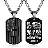 Zocomi Valentines Day Gifts for Him - Dog Tag Cross Necklace for Men Boys, 24 Inches American Flag Stainless Steel Bible Verse Pendant Chain Religious Patriotic Jewelry Gifts
